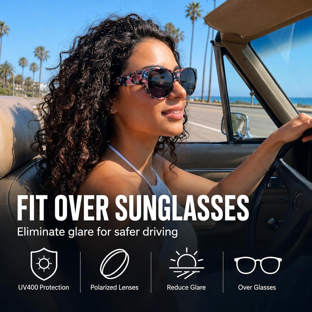 Polarized Sunglasses Fit over Glasses for Women, round Sunglasses for Driving & Outdoor UV400 Protection