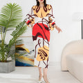 Women'S Temperament Pleated Print Batwing Sleeve Dress