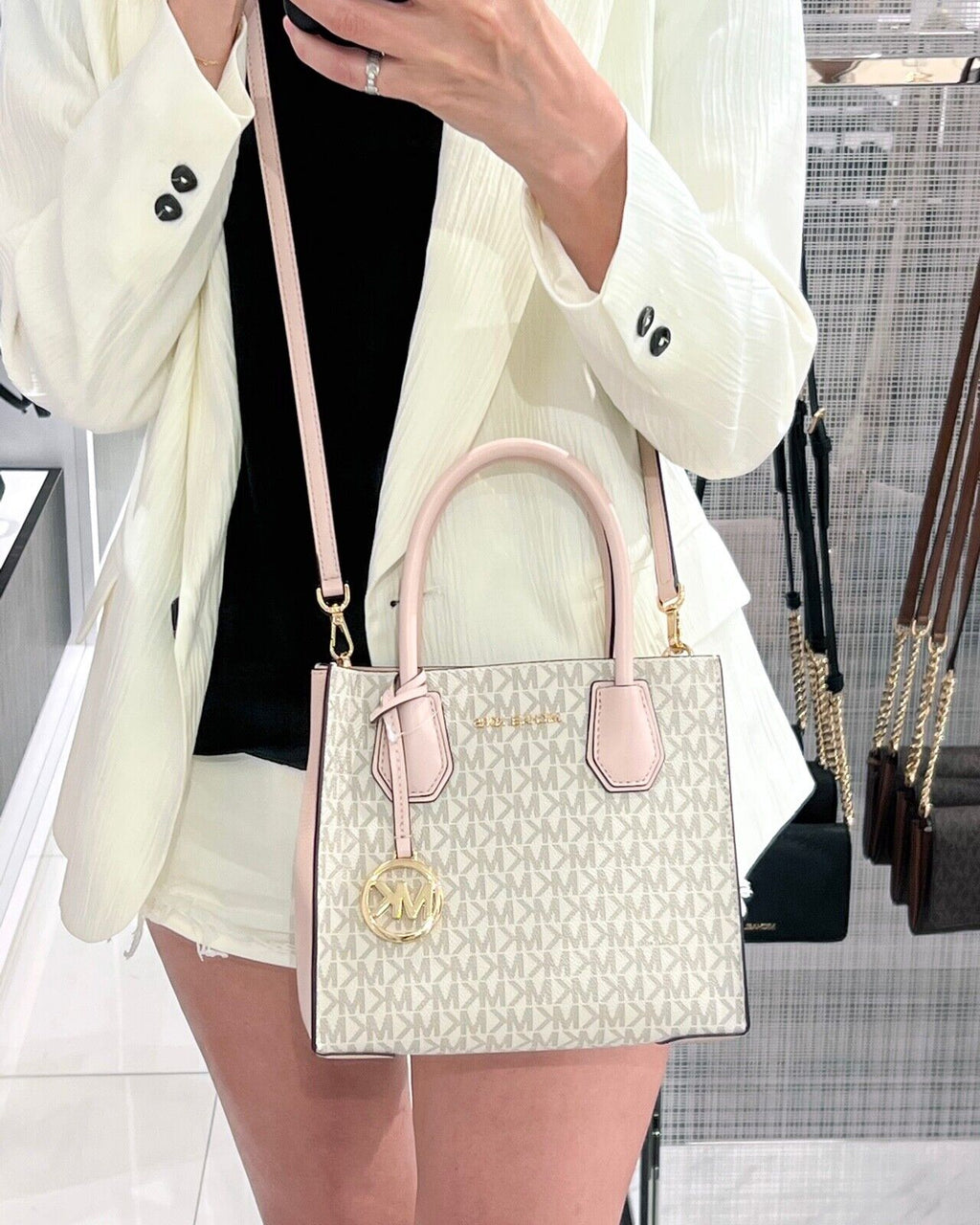 Michael Kors Mercer Medium Crossbody Messenger Bag in Vanilla Powder Blush
