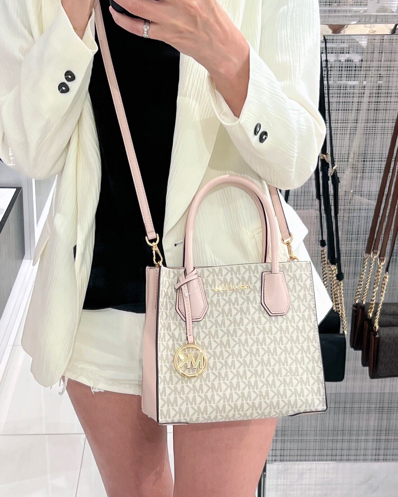 Michael Kors Mercer Medium Crossbody Messenger Bag in Vanilla Powder Blush