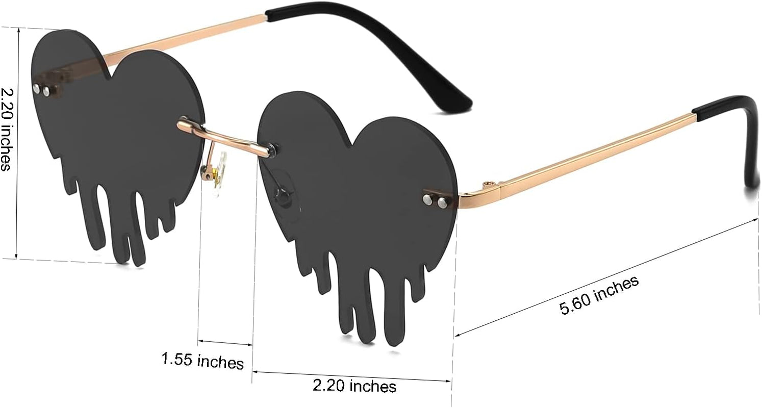 Dripping Heart Sunglasses for Women Fashion Metal Rimless Festival Glasses for Party