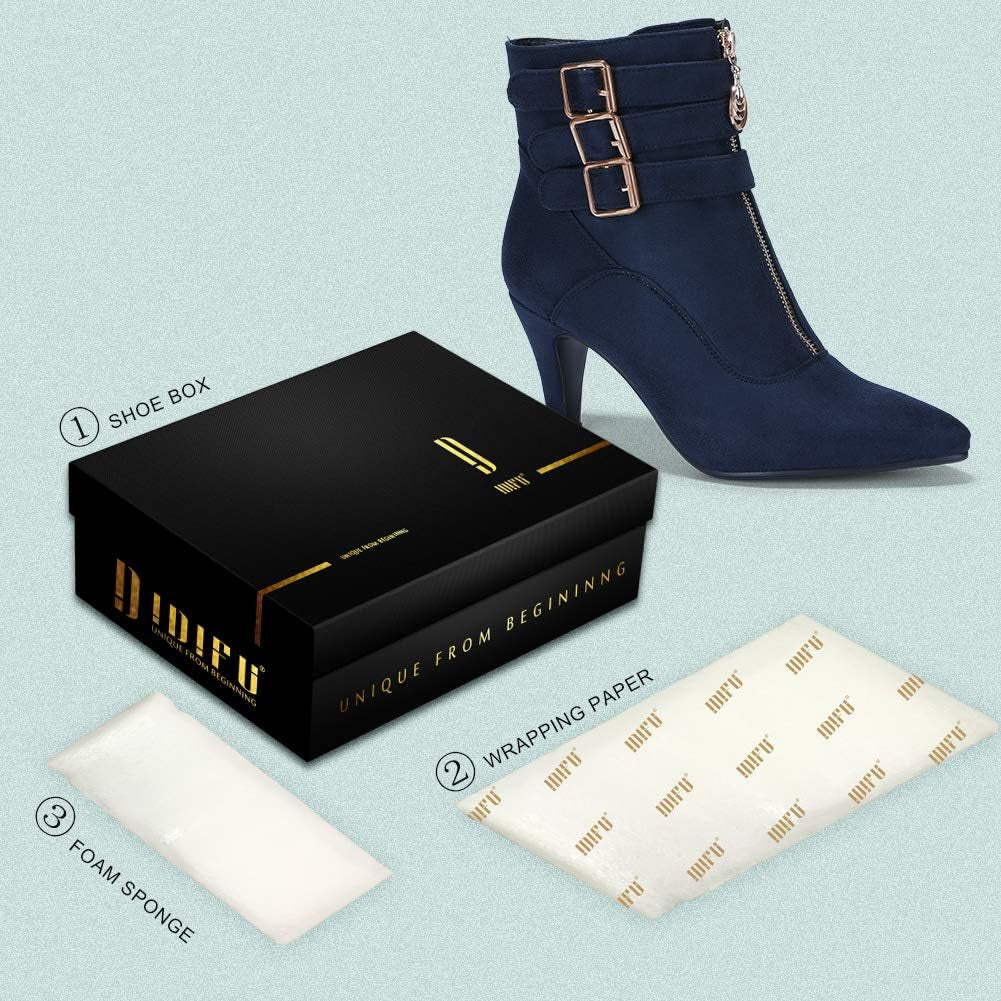Women'S Pointed Toe Metal Buckle Two Strap Ankle Booties Side Zipper Kitten Heel Dress Classic Short Boots